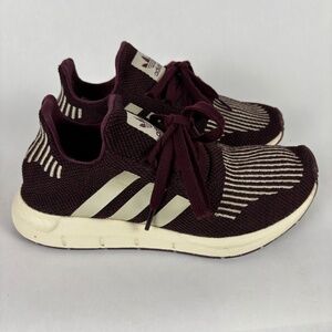 Adidas Brown and Burgundy Sneakers with Knit Upper Size 6